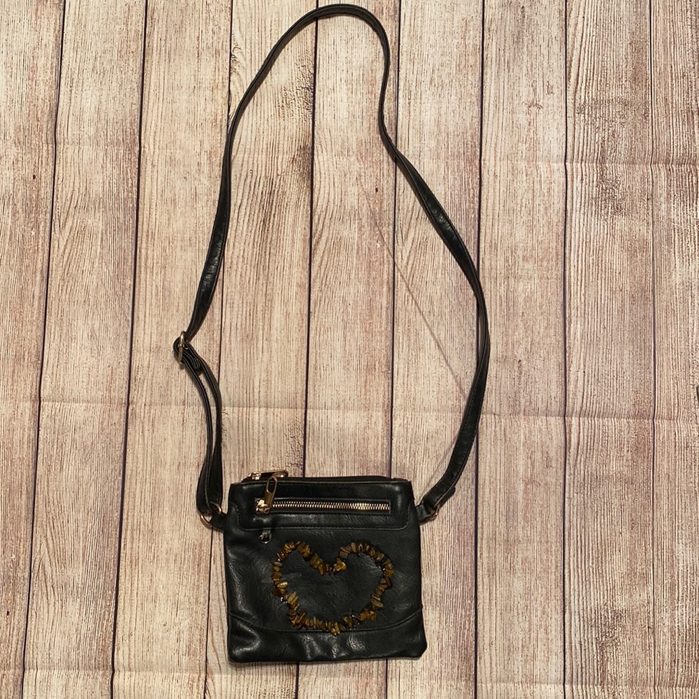 Leather and tigers eye stone crossbody